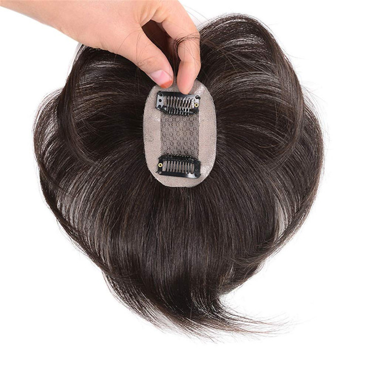 RemeeHi Short Straight Human Hair Toppers 18cm Hand Made Clip in Hairpiece for Covering White Hair Tape Toupee Wiglet 5x