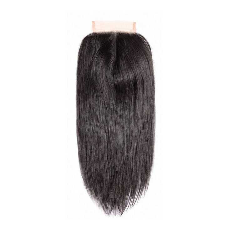 Amberhair 4x4 Middle Part Lace Closure Straight Human Hair 8A Brazilian Virgin Hair With Baby Hair 130 Density Natural C