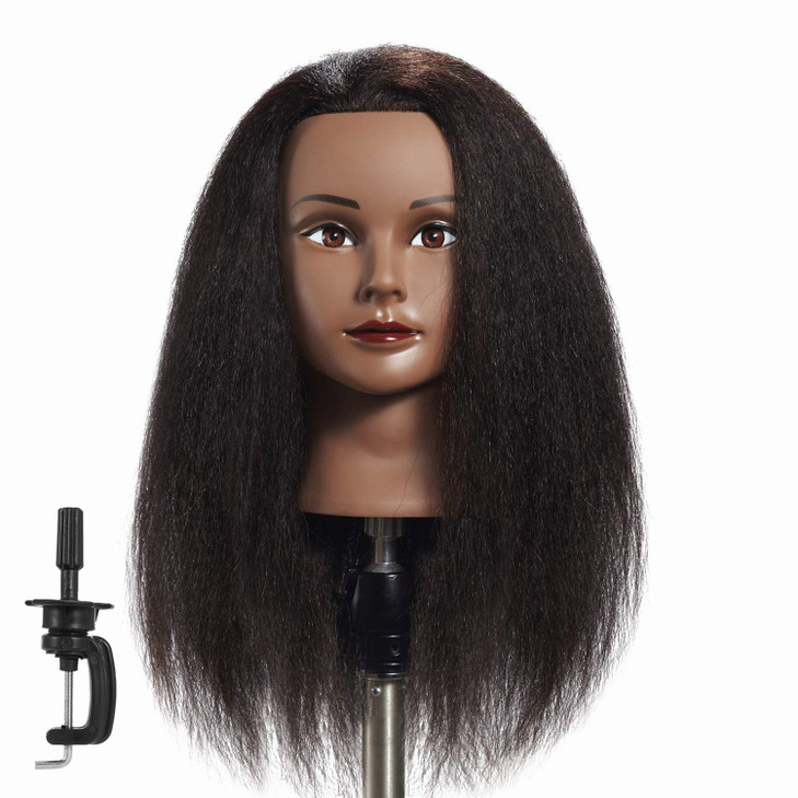 Hairginkgo Mannequin Head 100 Real Hair Manikin for Hairdresser Training and Styling Practice With Clamp Stand 1711B0216