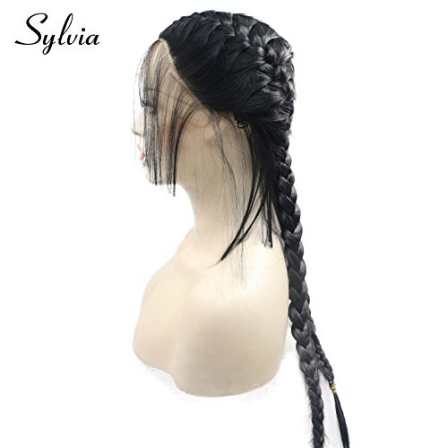 Sylvia 1B Black 2 Ponytail Braiding Synthetic Lace Front Wigs with Baby Hair Natural Braids Heat Resistant Fiber Hair fo