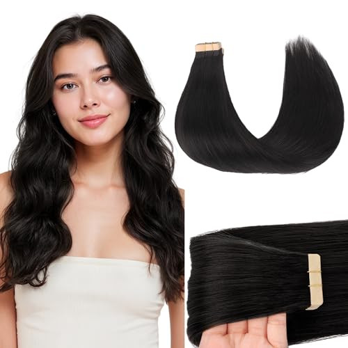 GOO GOO Tape in Hair Extensions Human Hair 1B Natural black 14inch 50g 20pcs Skin Weft Seamless Invisible Silky Straight