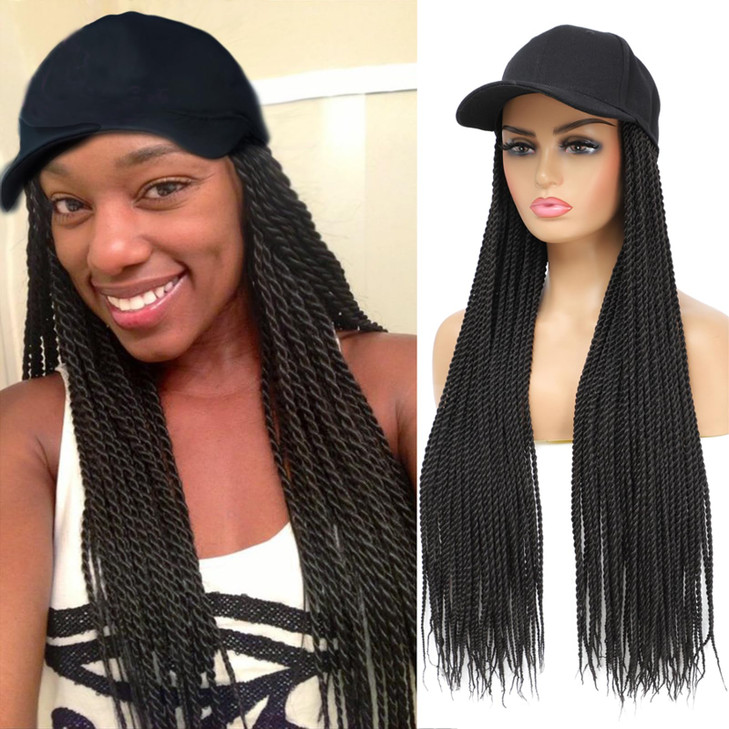 AliRobam Hat Wigs Baseball Cap with Senegalese Twist Braids Hair extensions Hat With Braided Hair attached for Black Whi