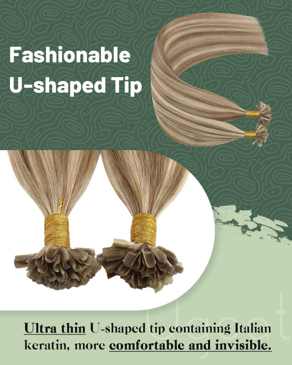 Ugeat Blonde Utip Hair Extensions Human Hair Remy K Tip Hair Extensions Real Human Hair Golden Brown Highlights Bleach B