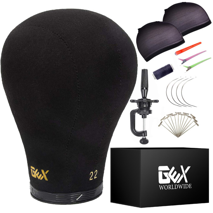 GEX 2024 Canvas Cork Wig Block Mannequin Head for Wig Making Drying Styling Display with Table C Clamp Stand Holder Blac