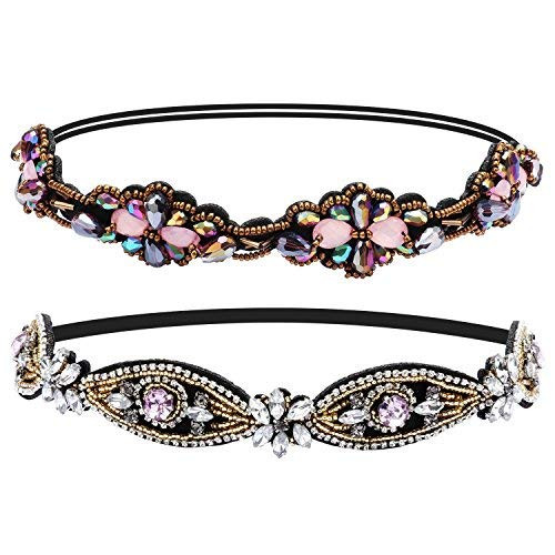 Amariver 2 Pieces Rhinestone Beaded Elastic Headband?Fashion Headbands Handmade Hair Bands Hair Accessories for Lady Woman 20-25" Fits for Most online at globaldelivered