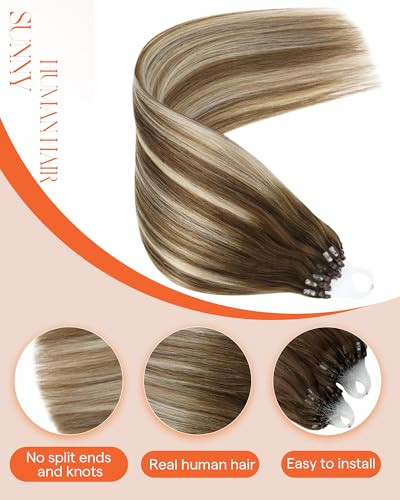 Sunny Hair Micro Bead Hair Extensions Real Human Hair Balayage Brown Microlink Soft Micro Ring Hair Extensions Human Hai