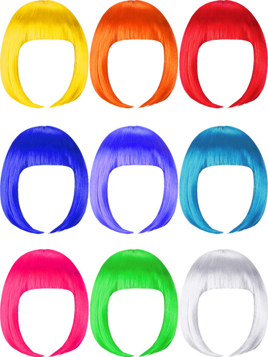 9 Pieces Short Bob Hair Wigs Colorful Cosplay Costume Wig Daily Party Hairpiece for Women Girls Brown Black Dark Gold Wi