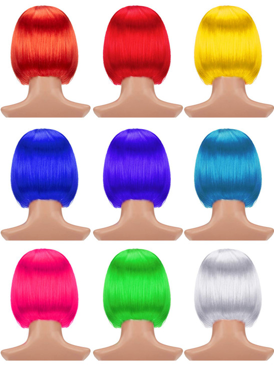 9 Pieces Short Bob Hair Wigs Colorful Cosplay Costume Wig Daily Party Hairpiece for Women Girls Brown Black Dark Gold Wi