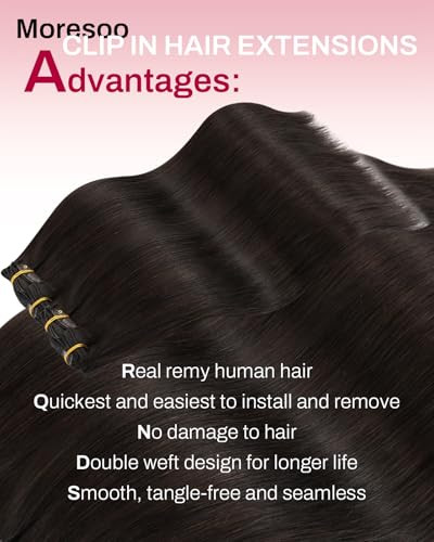 Moresoo Short Human Hair Clip in Extensions Brown Double Weft 10 inch Clip in Hair Extensions for Women Dark Brown 2 5pc