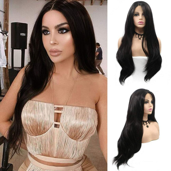 Purple Lace Front Wigs for Women Natural Wavy Long Synthetic Wig with Brown Roots Purple Color Wigs Pre Plucked Hairline
