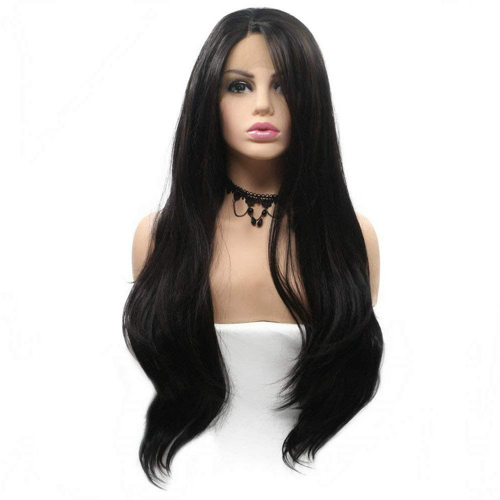Purple Lace Front Wigs for Women Natural Wavy Long Synthetic Wig with Brown Roots Purple Color Wigs Pre Plucked Hairline