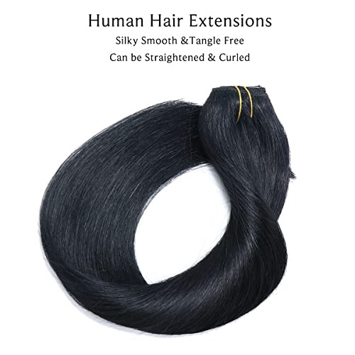 Labetti Clip in Hair Extensions Human Hair with Blonde Highlights 7 Pieces 70g Silky Straight Weft Remy Hair18 inches 27
