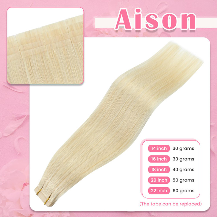 Aison 18Inch Platinum Blonde Tape in Hair Extensions Real Human Hair Silky Straight for Women 20 PcsPackage60 40g