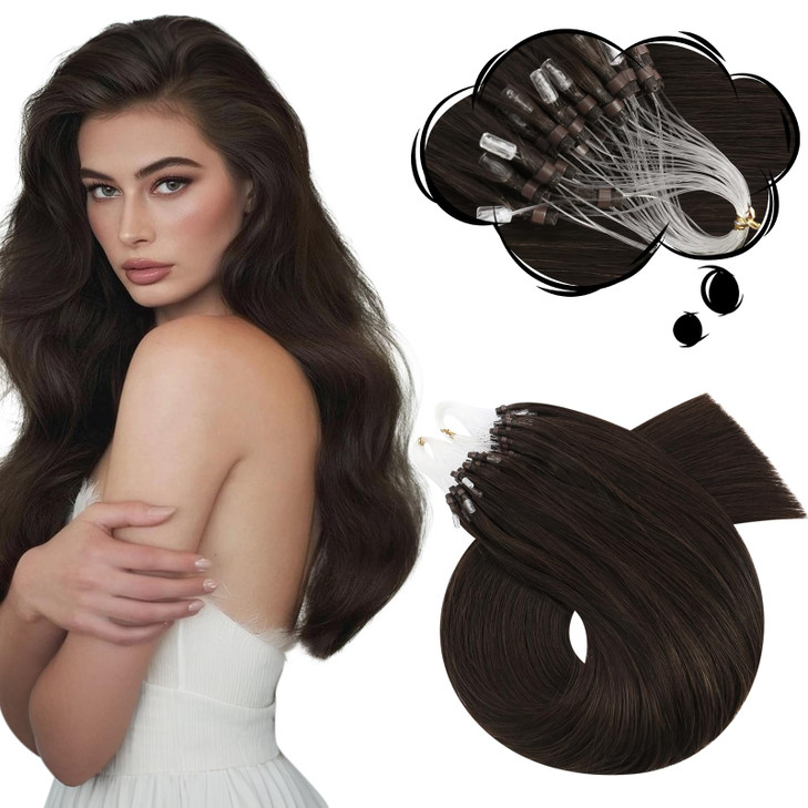 Moresoo Micro Bead Hair Extensions Real Human Hair Brown Micro Link Hair Extensions Human Hair 20 inch Straight 57g Micr