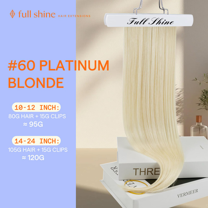Full Shine Platinum Blonde Hair Extensions Clip ins Blonde Clip in Hair Extensions Real Human Hair for Diy 10 Inch 7 Pcs