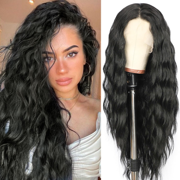 SAPPHIREWIGS Long Pink Body Wave Wig 134 Synthetic Lace Front Wig Rose Gold Blonde Hair Loose Curly Hair Heat Resistant
