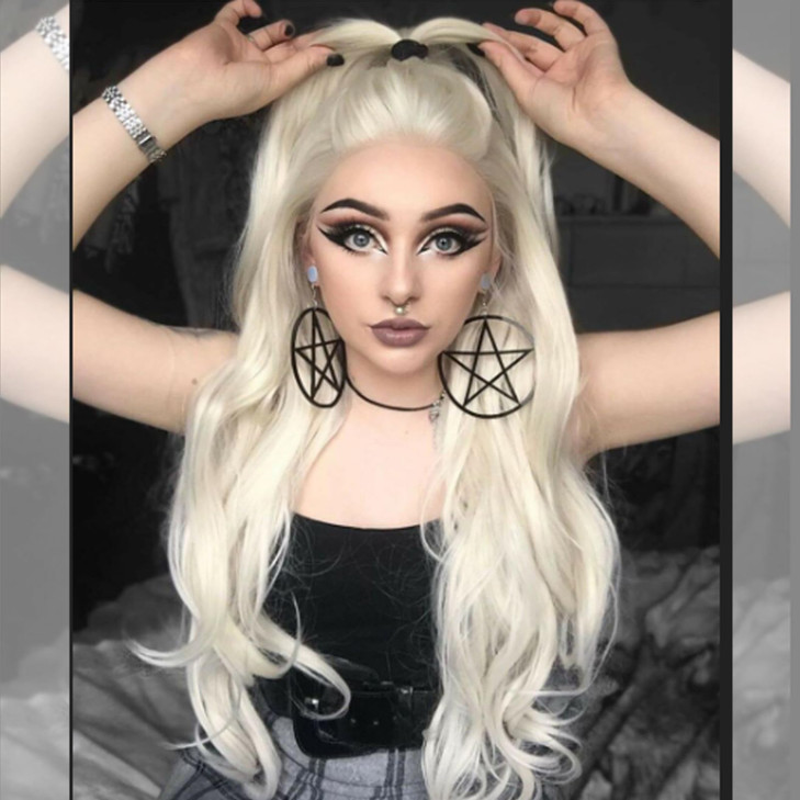 60 Platinum Blonde Wig Long Natural Curly Wavy Healthy Real Glueless Lace Front Wigs for Women Fashion Color Pre Plucked