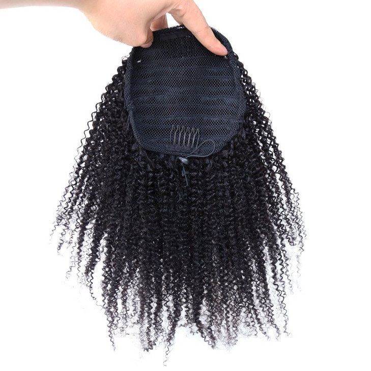 ZigZag Hair Afro Kinky Curly Clipin Top Closure Ponytail Brazilian Virgin Human Hair African American Human Virgin Hair