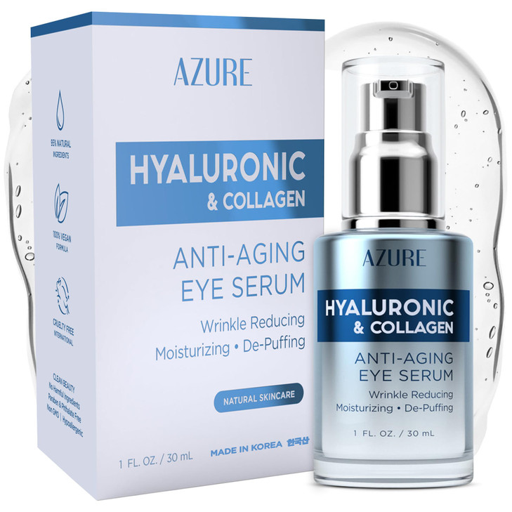 AZURE Hyaluronic & Collagen Anti Aging Eye Serum - Moisturizing, Replenishing & De-Puffing | Reduces Wrinkles, Fine Lines & Under Eye Bags | Locks In online at globaldelivered