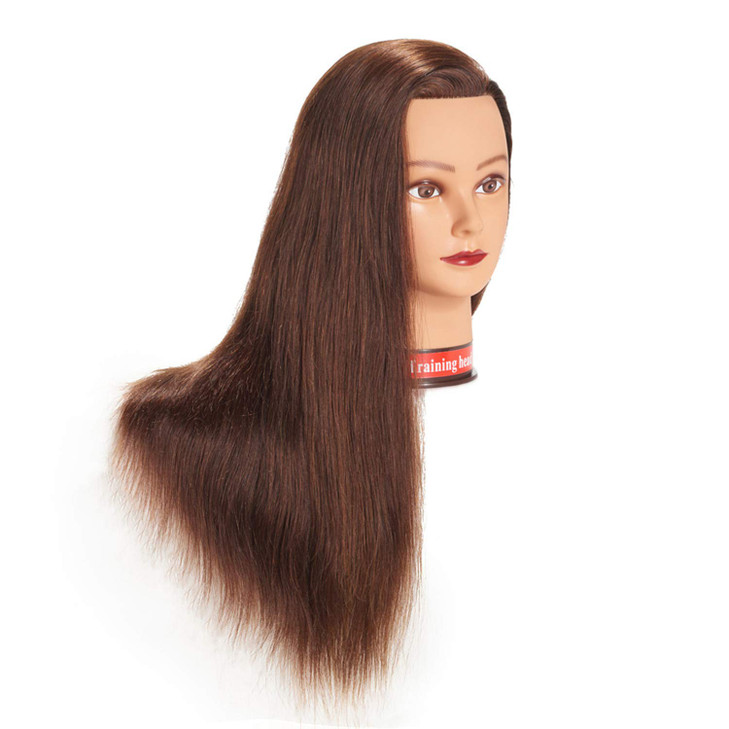 2426 100 Human hair Mannequin head Training Head Cosmetology Manikin Head Doll Head with free Clamp Dark Brown