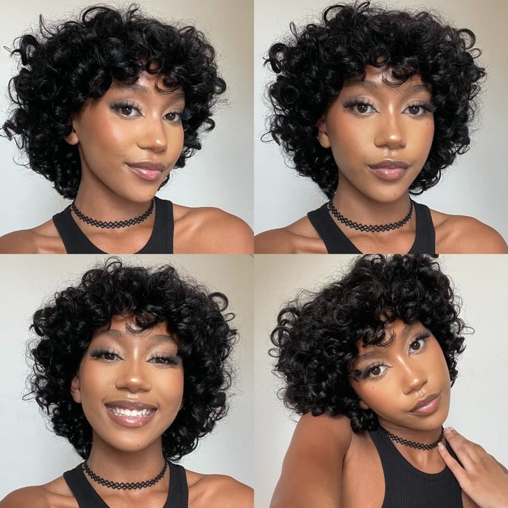 quickwig Human Hair Wigs Short Bob Curly Wig Lace Part Glueless Wigs Natural Wave African American Wigs for Black Women