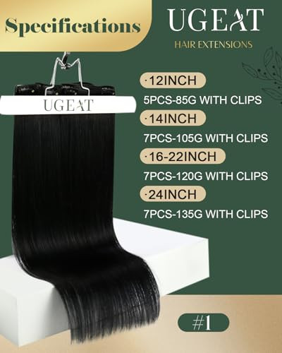 Ugeat Human Hair Clip in Extensions Black Real Hair Clip in Extensions Jet Black Hair Extensions Human Hair Clip ins for