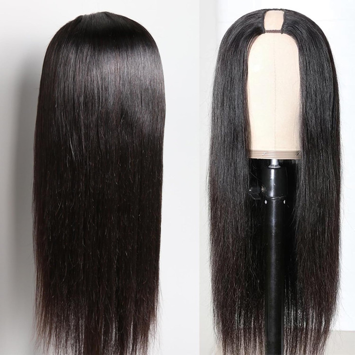 Nvnvdij U Part Wigs Straight Brazilian Virgin Human Hair Wigs for Black Women Upgrade U Part Wigs Glueless Full Head Cli