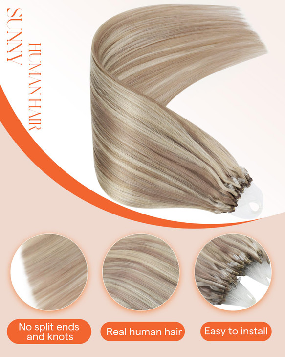 Sunny Hair Micro Beads Hair Extensions Fit Any Occasion Micro Hair Extensions Human Hair Ash Blonde Highlight Bleach Blo