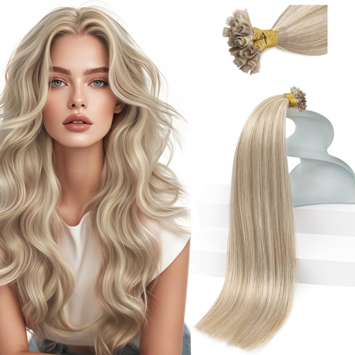 Sunny Hair Long U Tip Hair Extensions Human Hair Ash Blonde Highlights Bleach Blonde Utip Hair Extensions Human Hair for