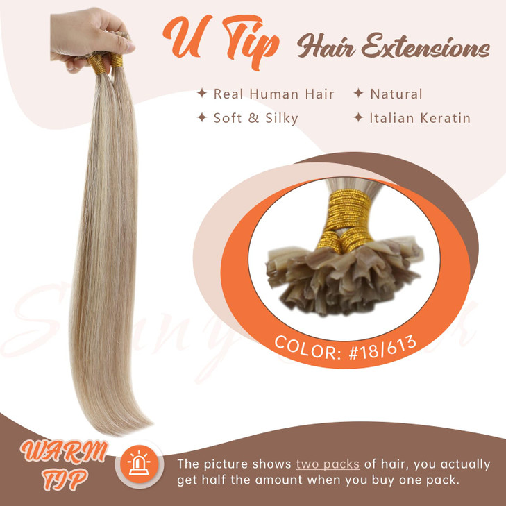 Sunny Hair Long U Tip Hair Extensions Human Hair Ash Blonde Highlights Bleach Blonde Utip Hair Extensions Human Hair for