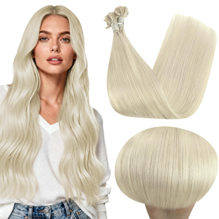 Full Shine U Tip Hair Extensions Human Hair 18 Inch 50 Grams Color 1000 White Blonde K Tip Hair Extensions Real Human Ha