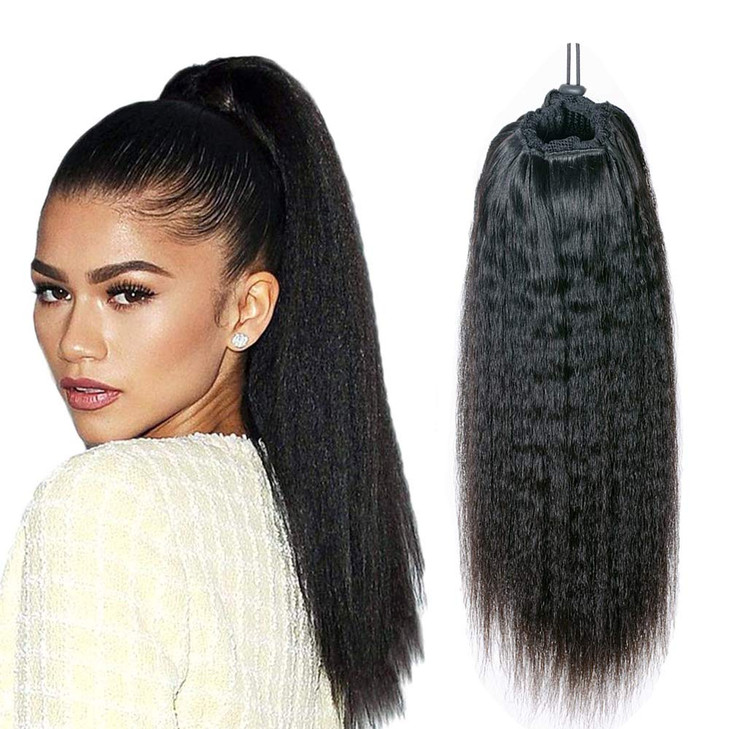 Kinkys Human Hair Afro Ponytail 4C Curly Drawstring Ponytail Kinky Coily Clipin Extension 22 inch