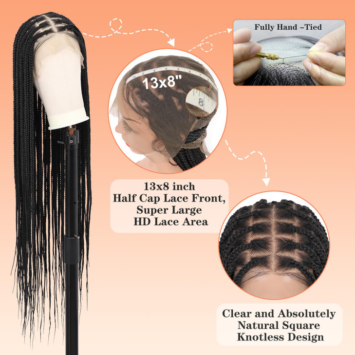 Brinbea Knotless Braided Wigs for Women Box Braid Wig Braided Lace Front Wigs 13X8 HD Lace Front Braided Wigs with Baby