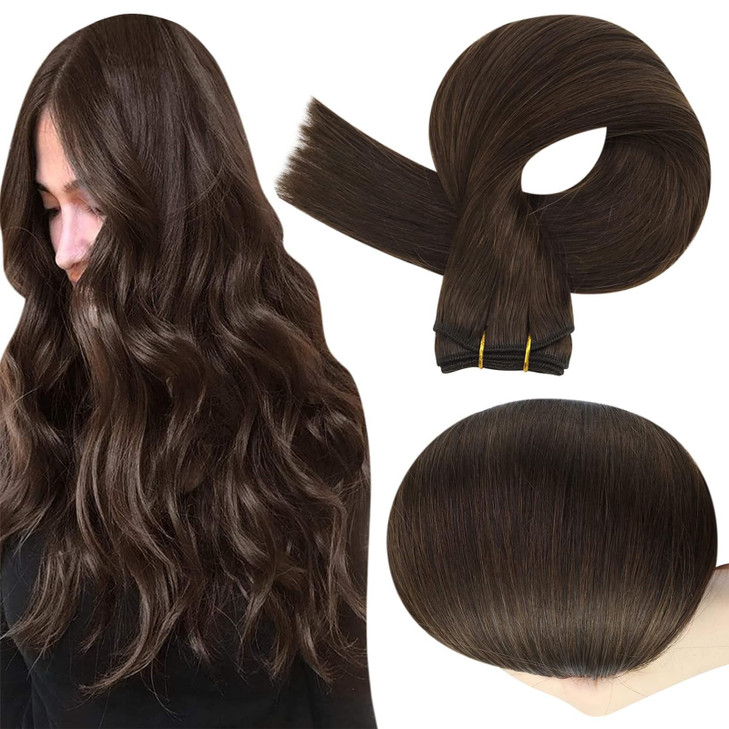 Full Shine Weft Hair Extensions Human Hair Invisible Sew In Extensions Color Dark Brown Human Hair Extensions Sew In 105