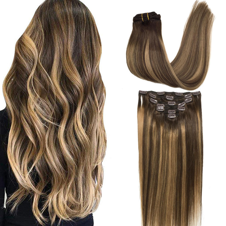 GOO GOO Clip in Hair Extensions Real Human Hair Remy Human Hair Extensions Clip ins for Women Natural Human Hair 16inch