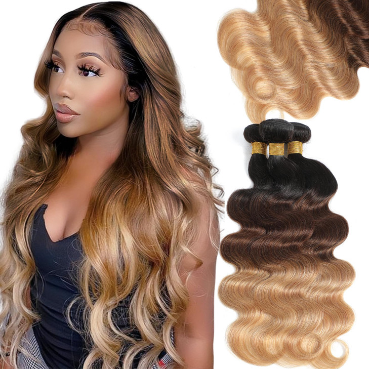 Brazilian Virgin Hair Body Wave Ombre Human Hair 3 Tone 3 Bundles Ombre Brazilian Hair Extensions T1B427 14 16 18