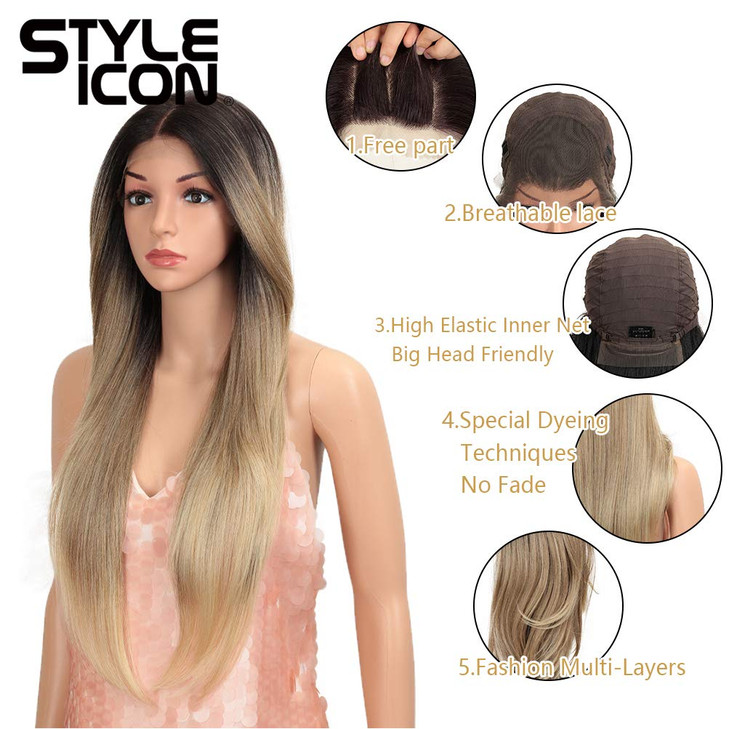 Style Icon Easy360 Lace Wigs 28 Free Part Lace Frontal Wigs Long Straight Wig Ombre Blonde Synthetic Wig28 SOP 22613