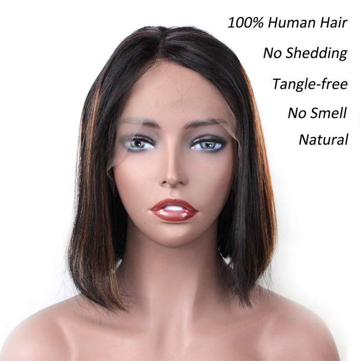 ZANA Lace Front Wig Human Hair Lace Wigs with Baby Hair for Women Glueless Silk Straight Hair Bob Wigs Pre Plucked Ombre