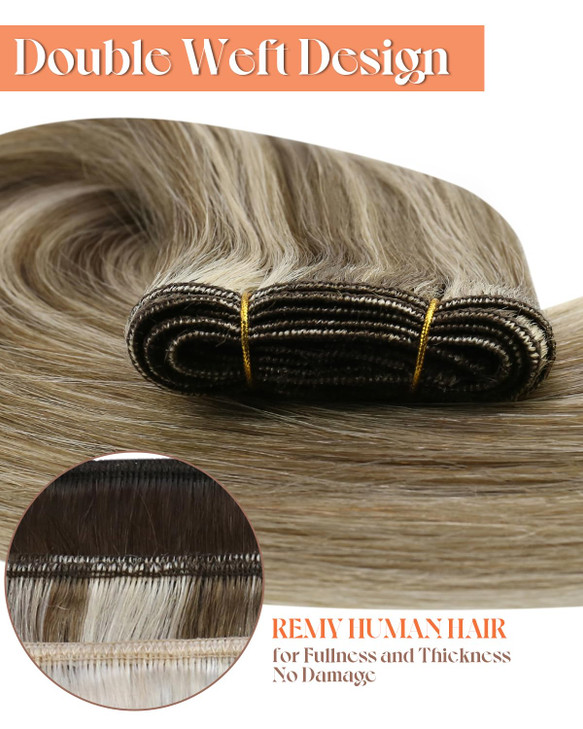 Sunny Hair Sew in Hair Extensions Highlights Human Hair Weft Extensions Light Brown Mix Platinum Blonde Highlights Human