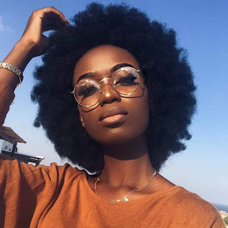 zigzag hair Afro Kinky Curly Fluffy Explosion Short Lace Front Human Hair Wigs for Black Women 10inch Natural Color Blea
