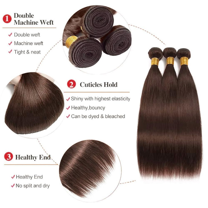 Chocolate Brown Bundles Human Hair Brazilian Straight Hair Extensions Sew In 9A Grade Virgin 100 Unprocessed Remy Human