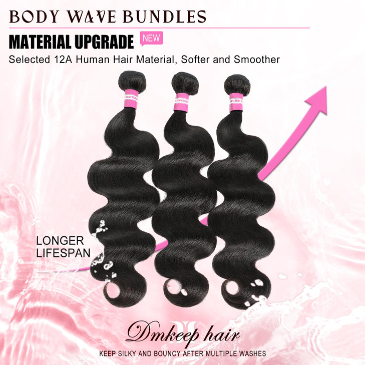 DMKEEP 12A Human Hair Bundles 18 20 22 Inch Body Wave Bundles Human Hair 100 Unprocessed Brazilian Raw Virgin Hair 3 Pcs
