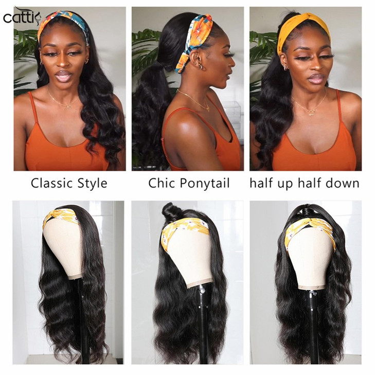 catti Headband Wig Human Hair Body Wave Headband Wigs for Black Women Glueless None Lace Front Wigs Human Hair Brazilian