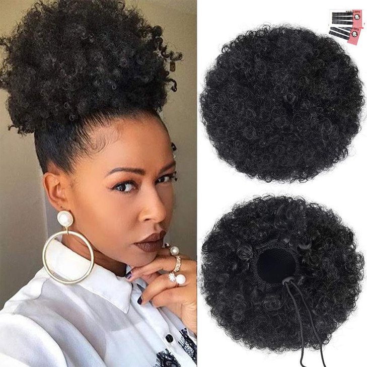 rosmile Afro Puff Drawstring Ponytail Extension for Black Women Premium Black 1B 80gram Short Synthetic Afro Puff Ponyta