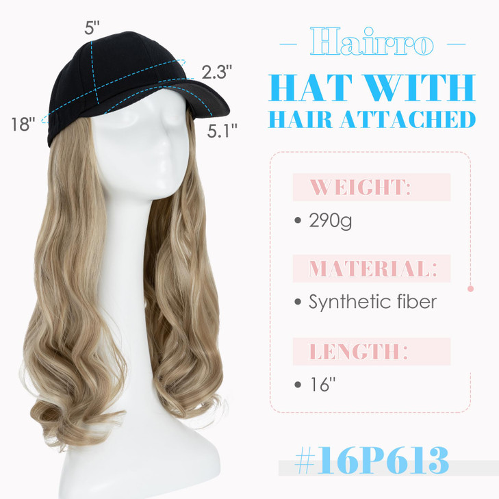 Hairro Baseball Cap with Synthetic Hair Wig Adjustable Wave Hairpiece With Hat Sandy Blonde Mix Bleach Blonde