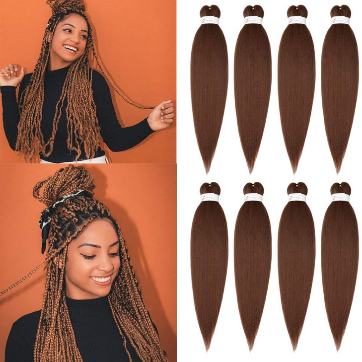 ShowCoco Braiding Hair Pre Stretched Braiding Hair Auburn Brown 26 Inch 8 Packs Crochet Braids Hair Yaki Straight Hair F