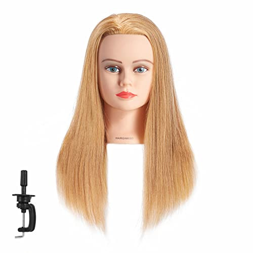 Hairginkgo Mannequin Head 2022 100 Human Hair Manikin Head for Hairdresser Training Cosmetology Practice Includes Clamp