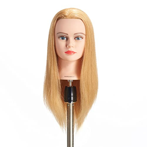 Hairginkgo Mannequin Head 2022 100 Human Hair Manikin Head for Hairdresser Training Cosmetology Practice Includes Clamp