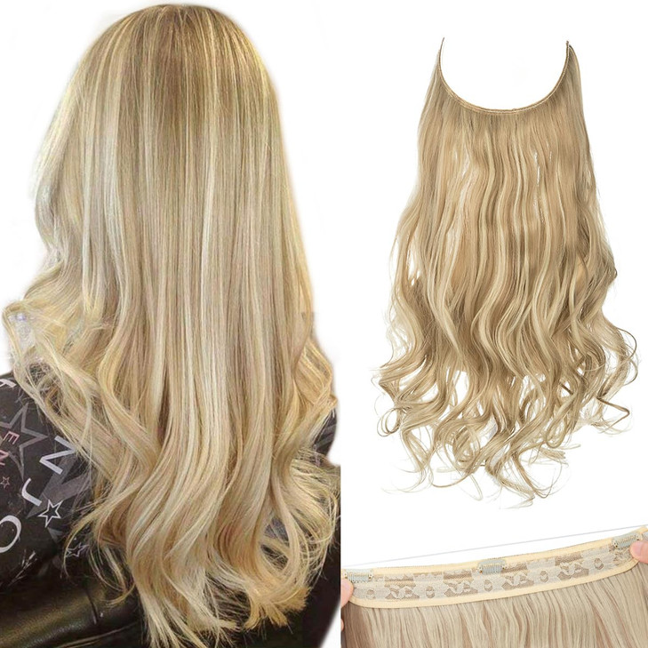 SARLA Hair Extensions Invisible Wire Dirty Blonde Highlight Wavy Curly Synthetic Hairpieces Balayage for Women Long 18 I