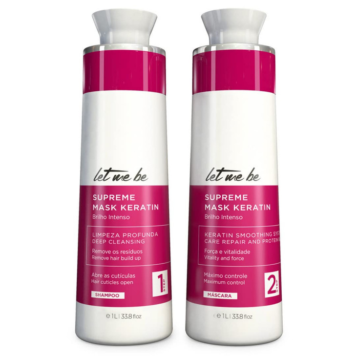 Let Me Be Keratin Hair Kit Progressive Supreme Mask Deep Cleansing Shampoo 2x1L 338 fl oz Frizz Control Intense Shine Pr